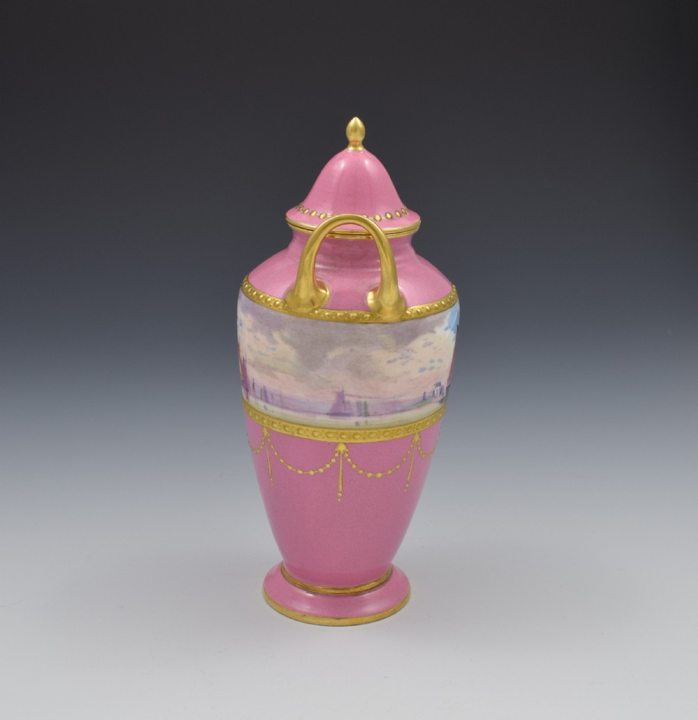 Minton Porcelain Pink Vase & Cover James Edwin Dean Seascape View VII