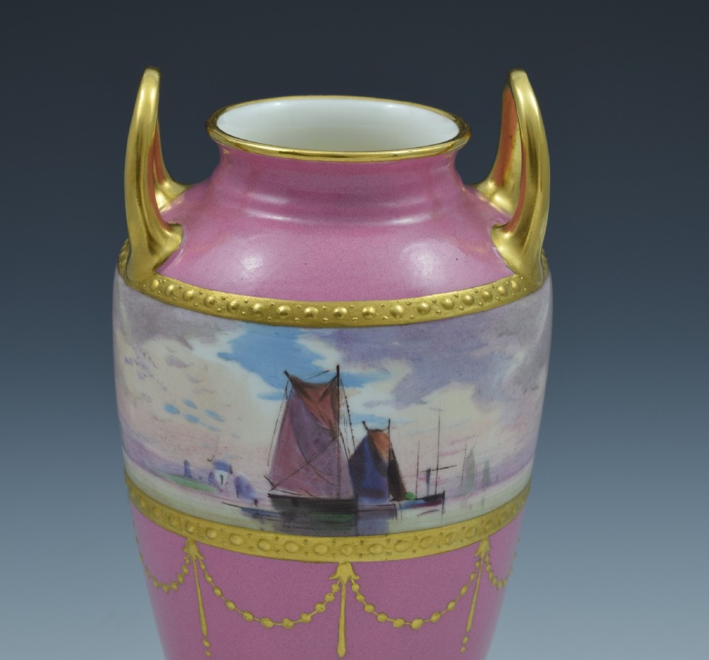 Minton Porcelain Pink Vase & Cover James Edwin Dean Seascape View IX