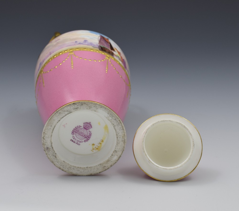Minton Porcelain Pink Vase & Cover James Edwin Dean Seascape View XI