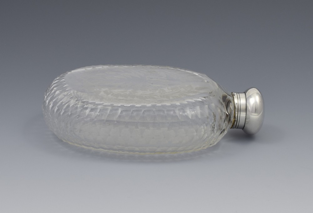 Unusual Victorian Engraved Cut Glass & Silver Plated Hip Spirit Flask View VII