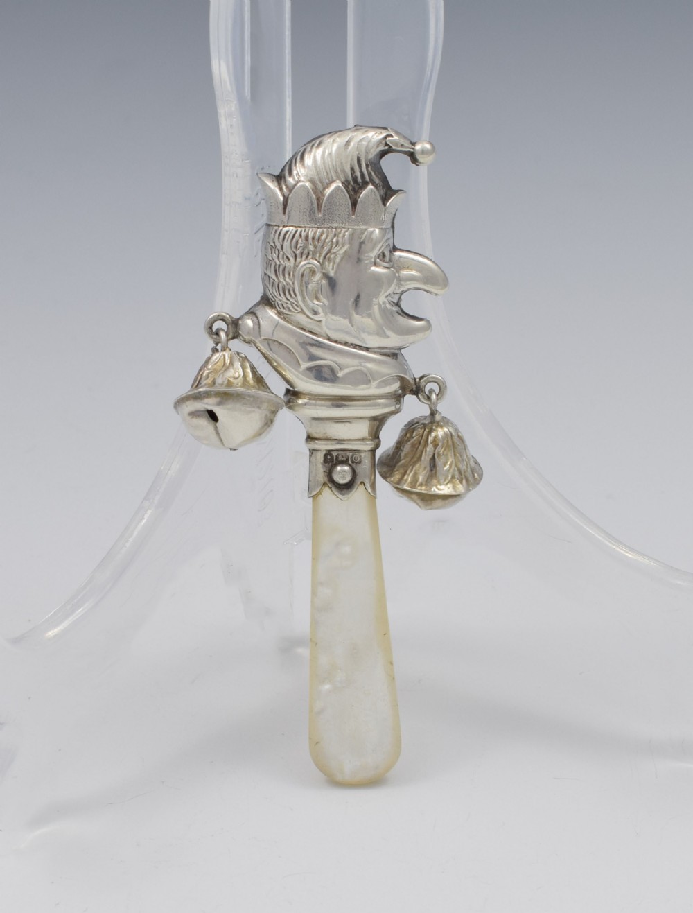 1930s Mr Punch Rattle Silver & Mother Of Pearl 