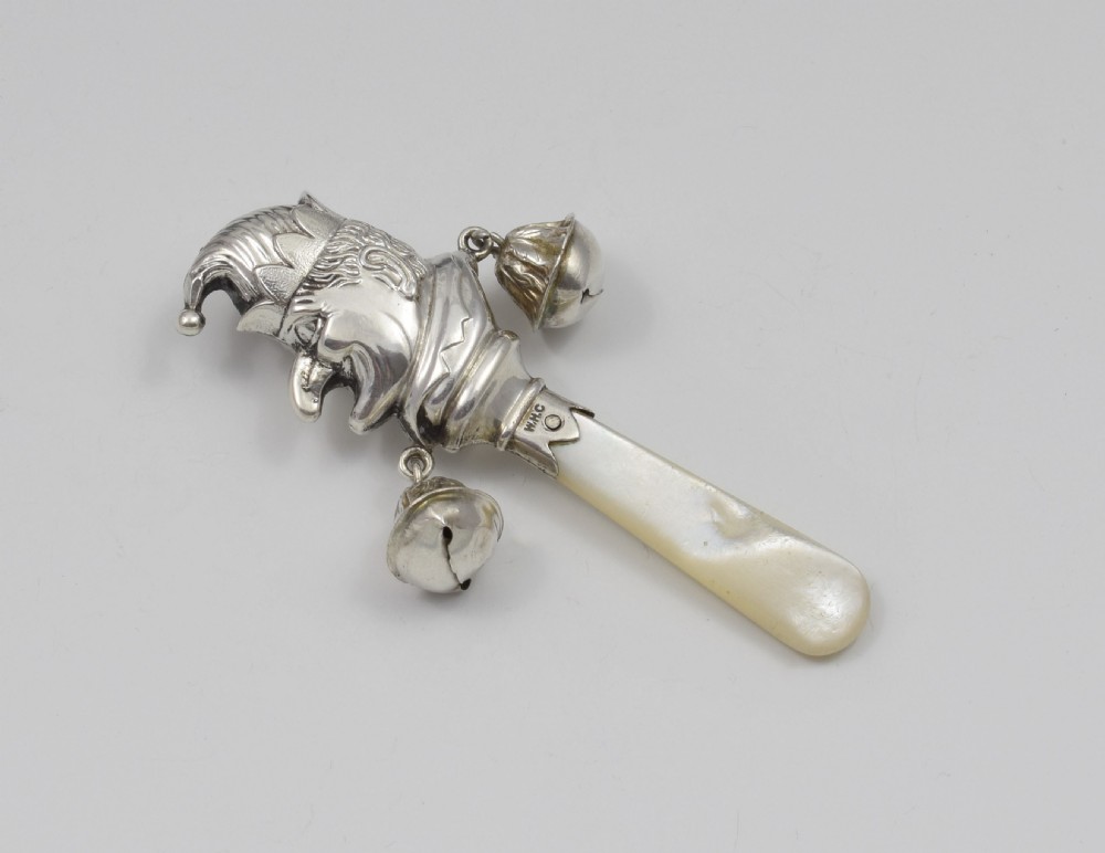 1930s Mr Punch Rattle Silver & Mother Of Pearl  View V