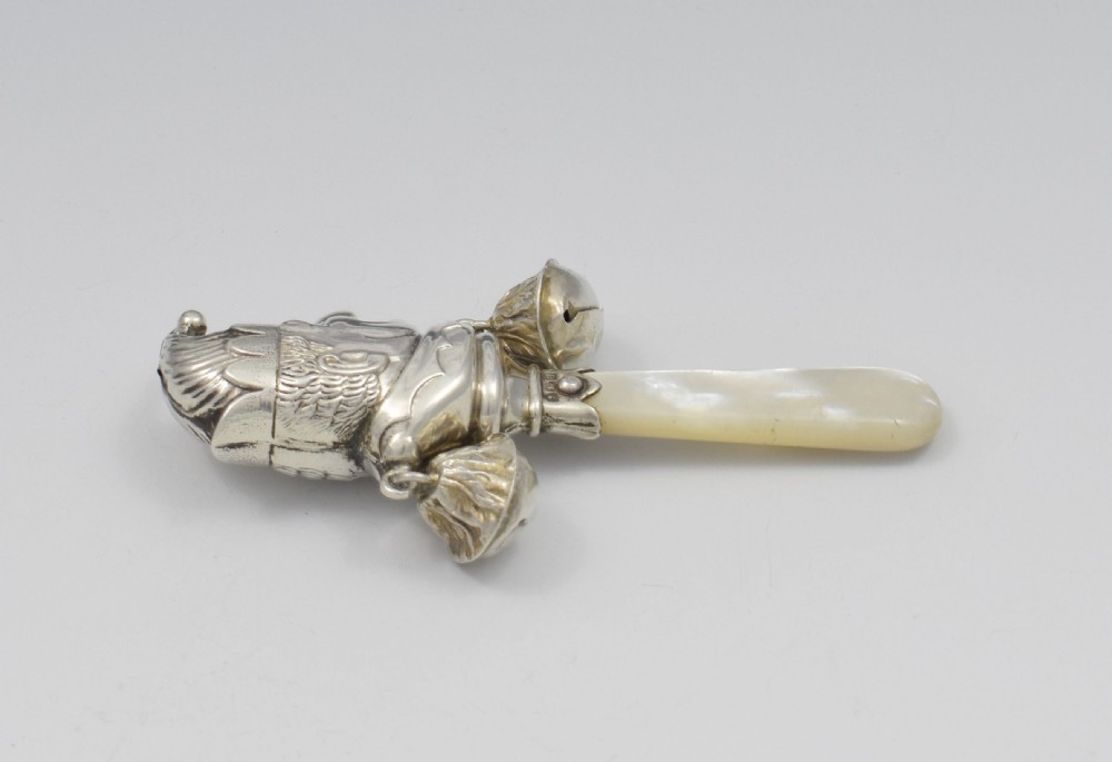 1930s Mr Punch Rattle Silver & Mother Of Pearl  View X