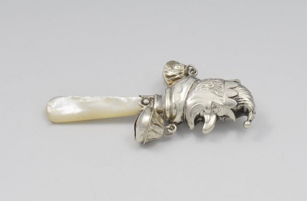 1930s Mr Punch Rattle Silver & Mother Of Pearl  View XI