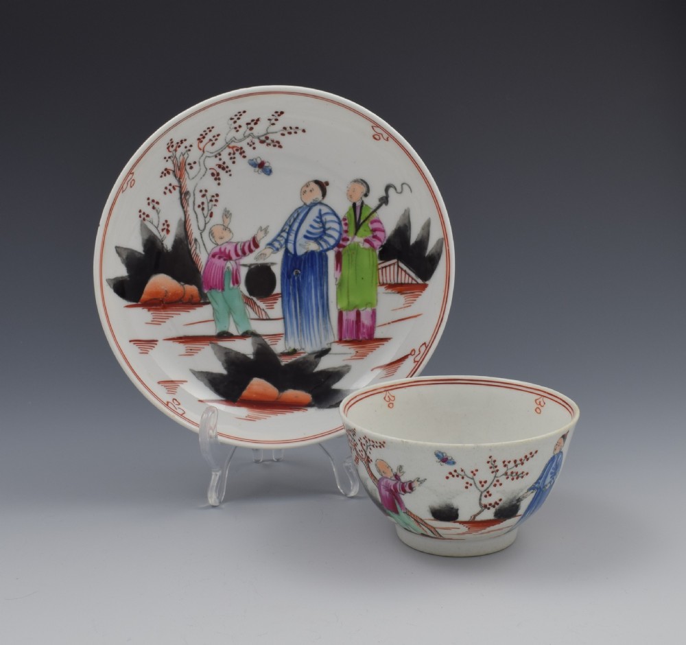 New Hall Porcelain The Boy & Butterfly Tea Bowl & Saucer