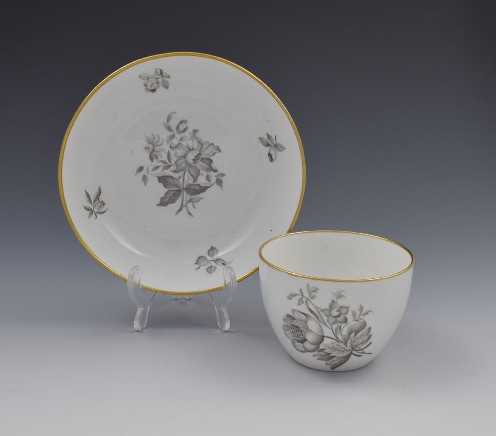 Georgian Spode En Grisaille Bute Cup & Saucer Floral Pattern c.1805