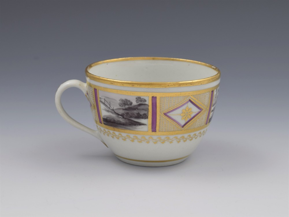 Stunning New Hall En Grisaille & Lilac Bute Cup & Saucer Pattern 436 c.1800 View III