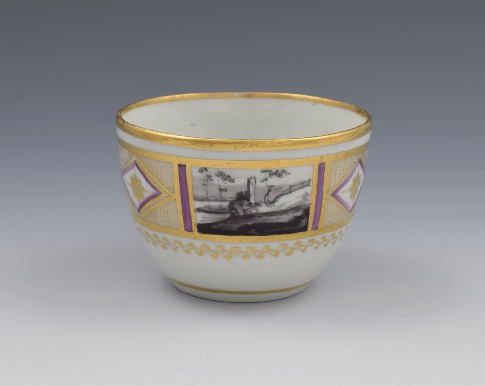 Stunning New Hall En Grisaille & Lilac Bute Cup & Saucer Pattern 436 c.1800 View IV