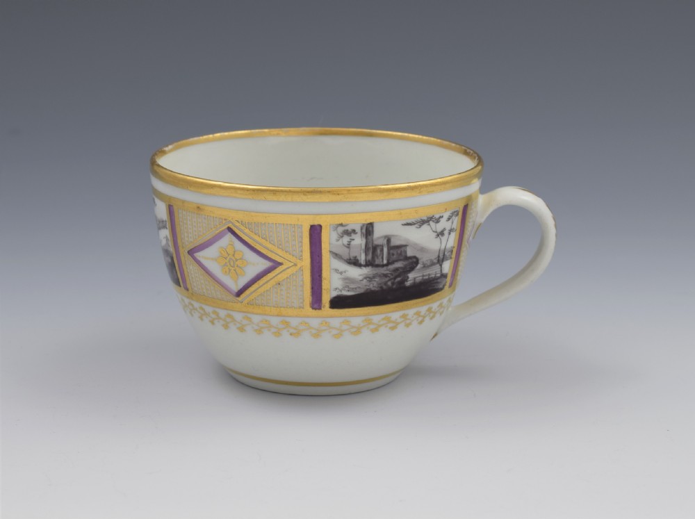 Stunning New Hall En Grisaille & Lilac Bute Cup & Saucer Pattern 436 c.1800 View V