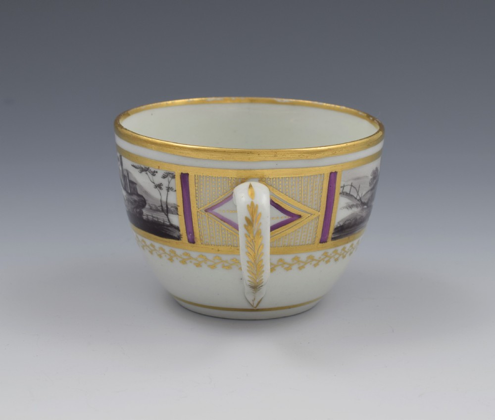 Stunning New Hall En Grisaille & Lilac Bute Cup & Saucer Pattern 436 c.1800 View VI