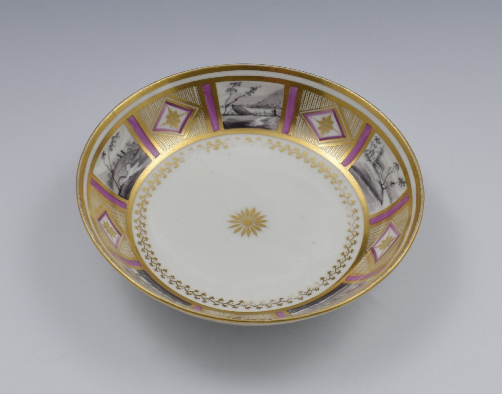 Stunning New Hall En Grisaille & Lilac Bute Cup & Saucer Pattern 436 c.1800 View VII