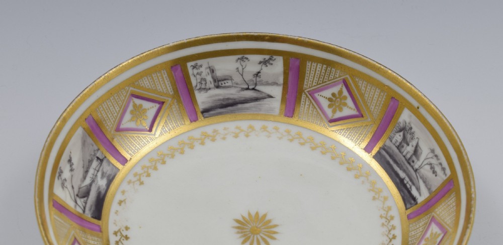 Stunning New Hall En Grisaille & Lilac Bute Cup & Saucer Pattern 436 c.1800 View VIII