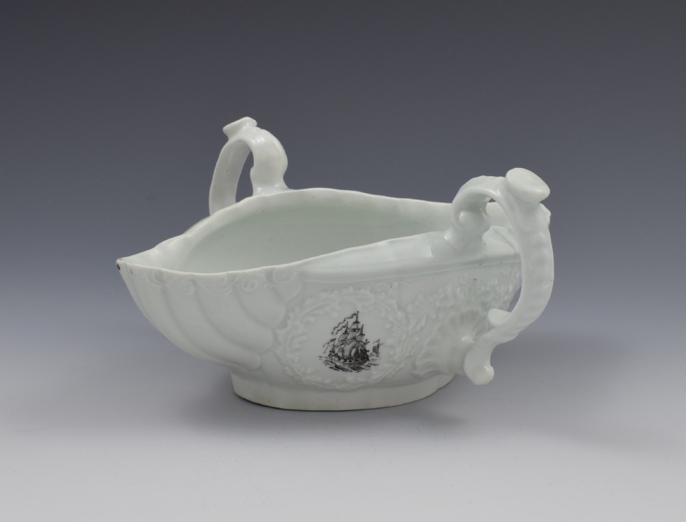 First Period Worcester Porcelain Double Handled Sauceboat c.1755 View II