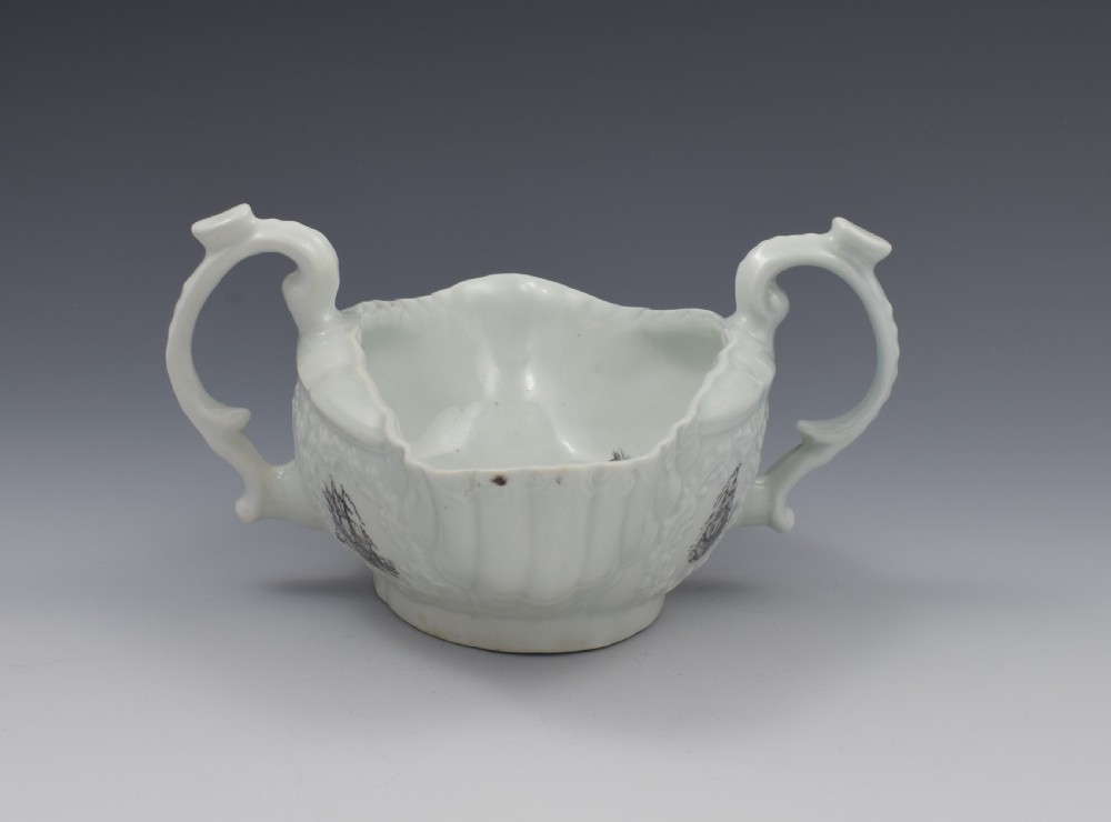 First Period Worcester Porcelain Double Handled Sauceboat c.1755 View III