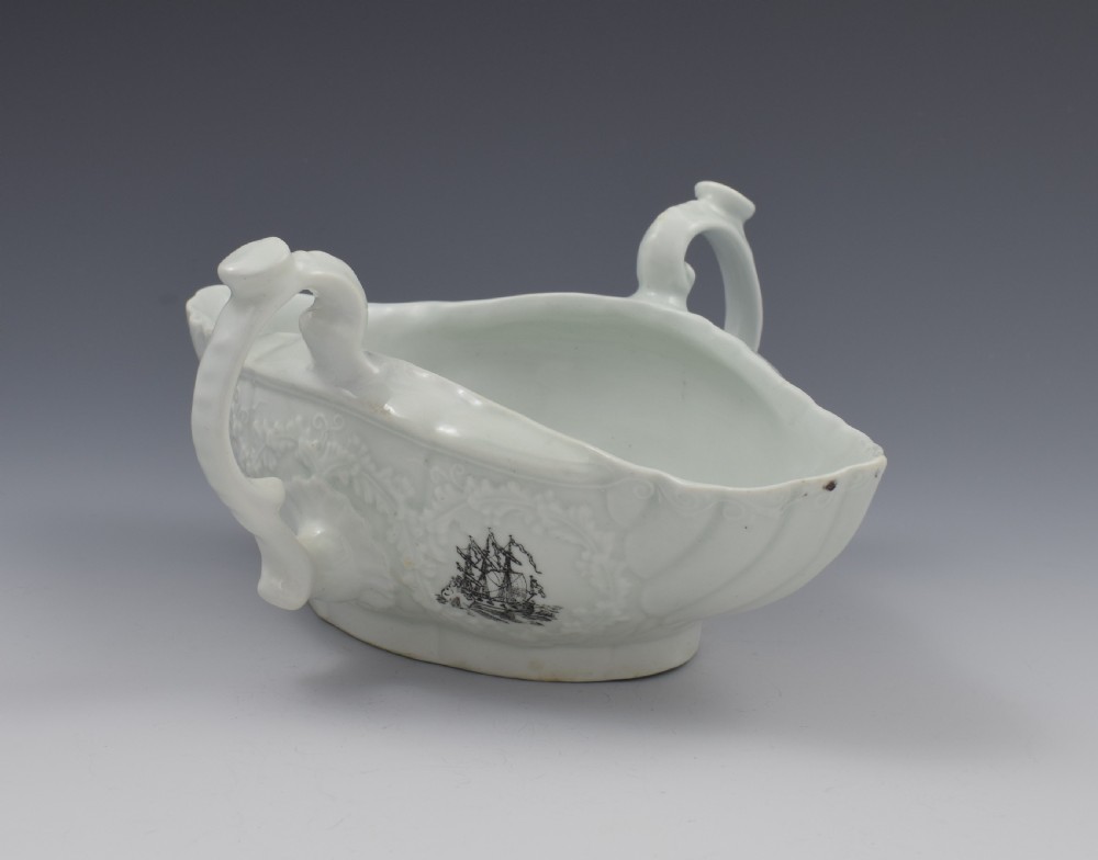 First Period Worcester Porcelain Double Handled Sauceboat c.1755 View IV