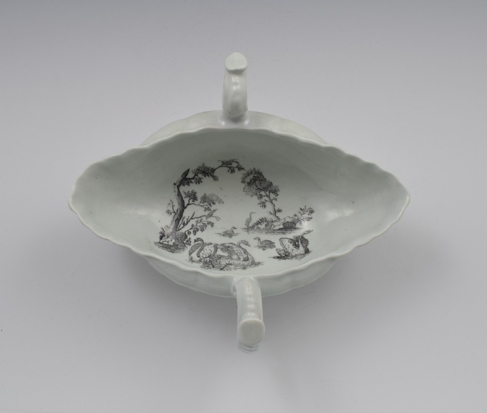 First Period Worcester Porcelain Double Handled Sauceboat c.1755 View X