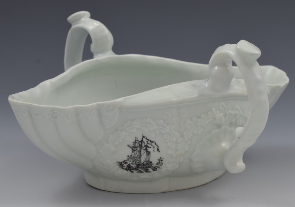 First Period Worcester Porcelain Double Handled Sauceboat c.1755 View XII