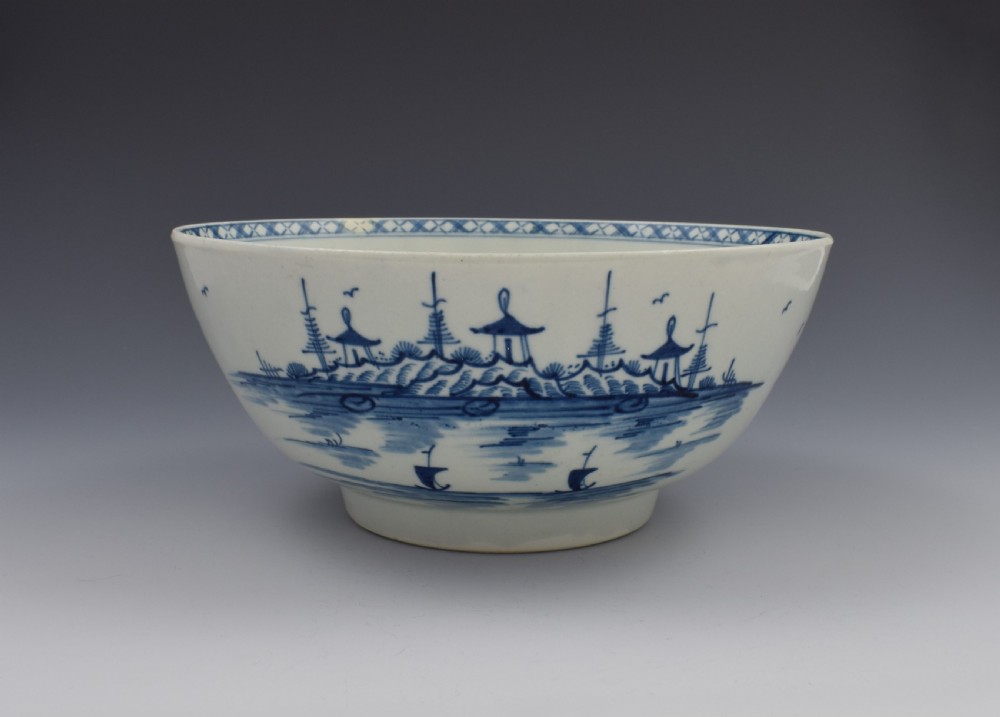 First Period Worcester Rock Strata Island Large Punch Bowl c.1775