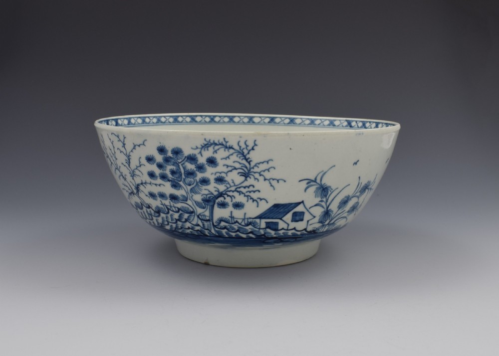 First Period Worcester Rock Strata Island Large Punch Bowl c.1775 View III