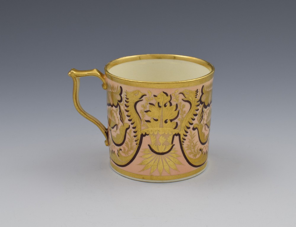 Derby Porcelain Salmon Ground Coffee Can Gold Dragons