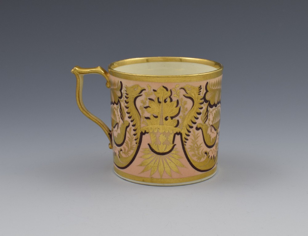 Derby Porcelain Salmon Ground Coffee Can Gold Dragons View II