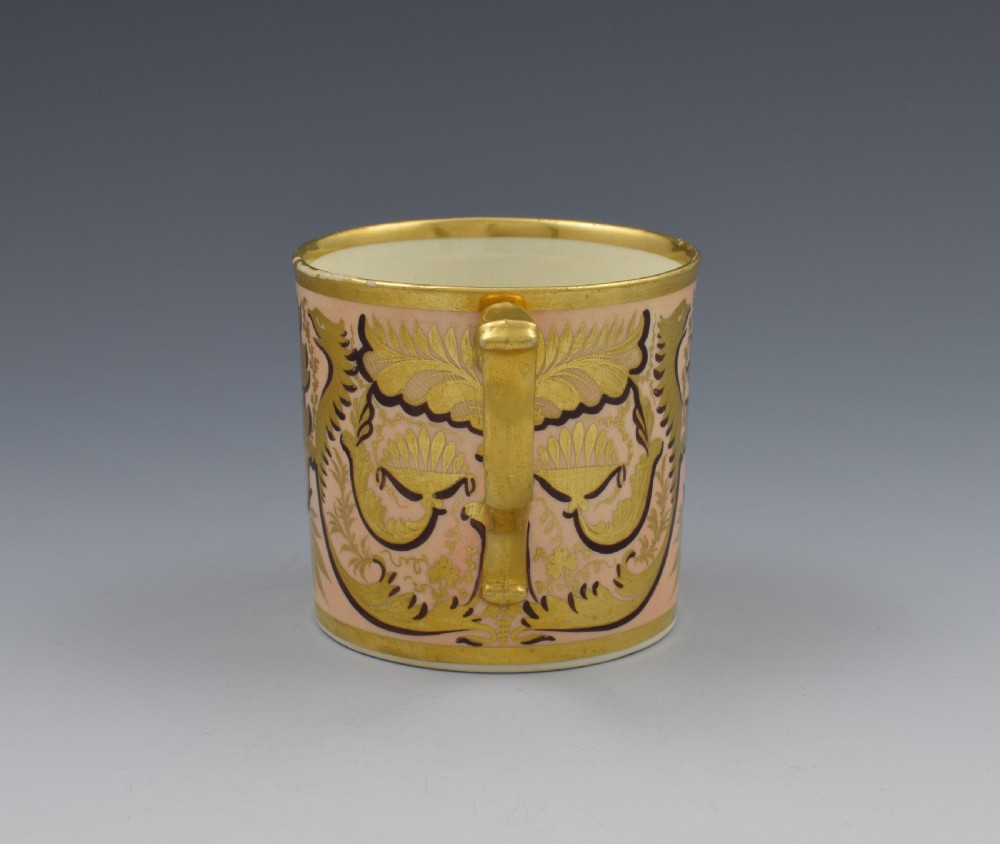 Derby Porcelain Salmon Ground Coffee Can Gold Dragons View IV