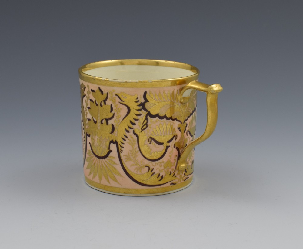 Derby Porcelain Salmon Ground Coffee Can Gold Dragons View V