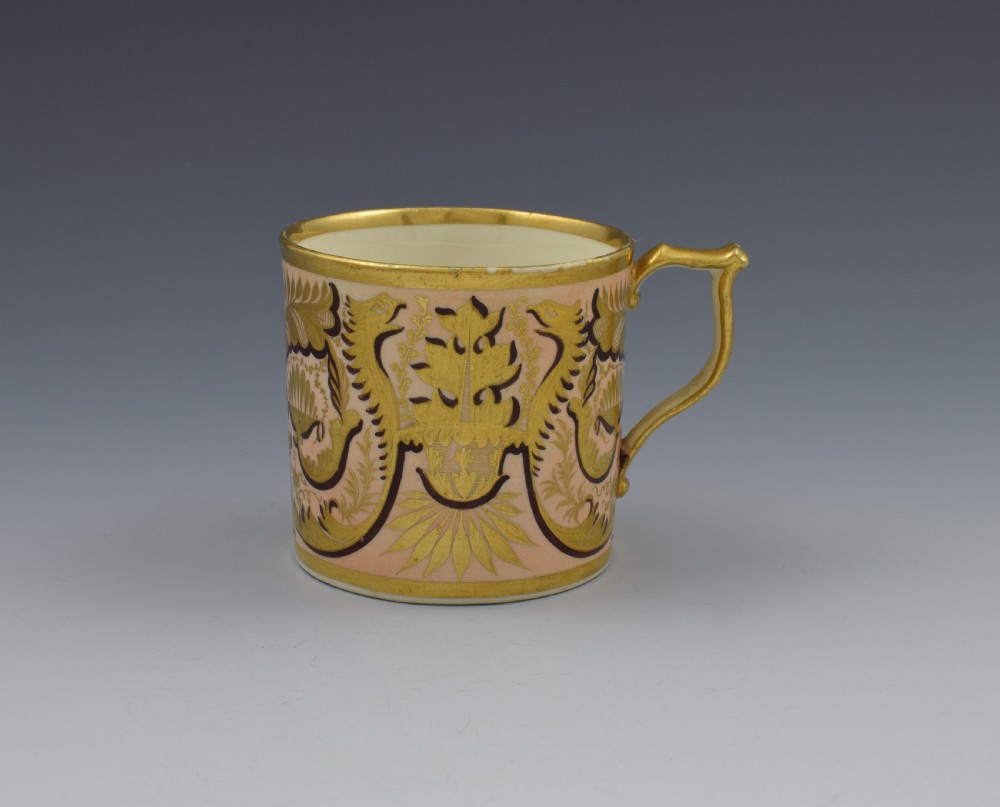 Derby Porcelain Salmon Ground Coffee Can Gold Dragons View VI