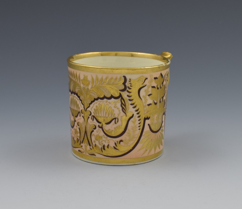 Derby Porcelain Salmon Ground Coffee Can Gold Dragons View VII