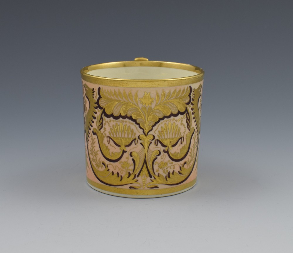 Derby Porcelain Salmon Ground Coffee Can Gold Dragons View VIII