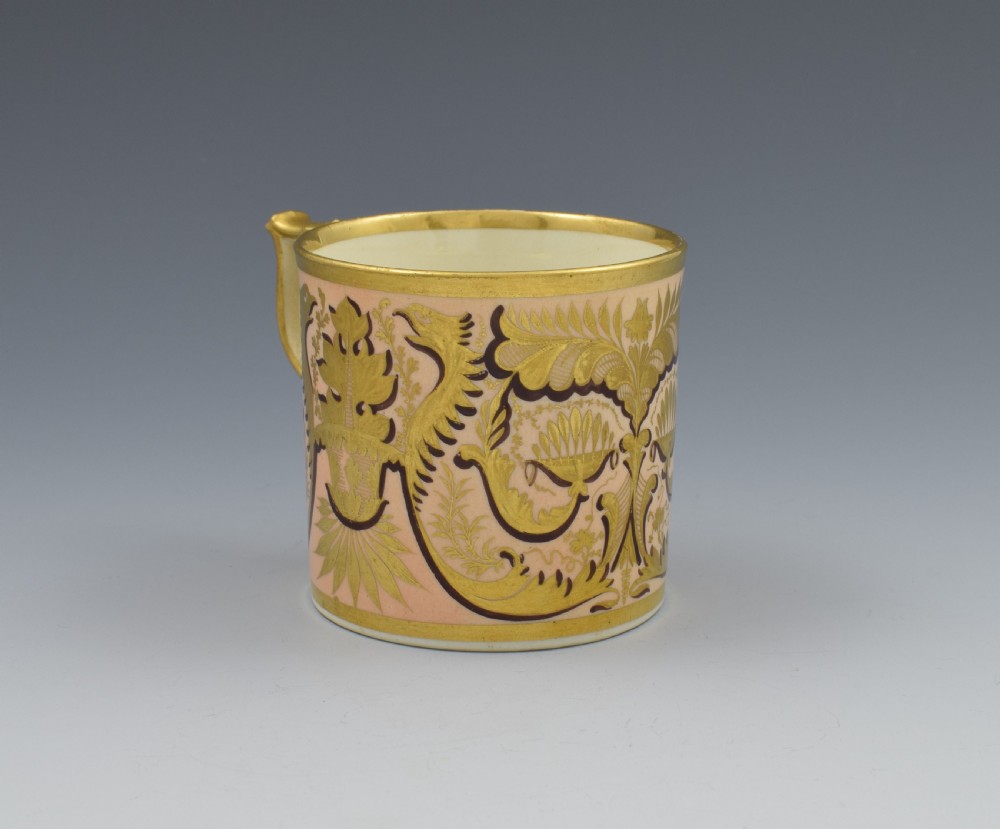 Derby Porcelain Salmon Ground Coffee Can Gold Dragons View IX