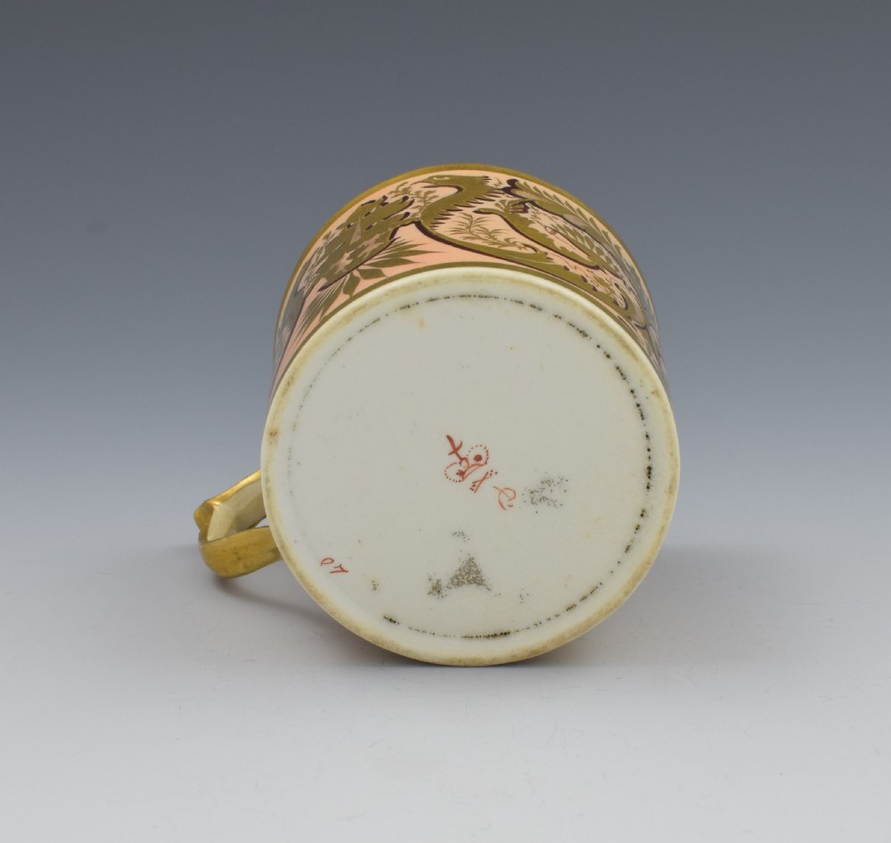 Derby Porcelain Salmon Ground Coffee Can Gold Dragons View X