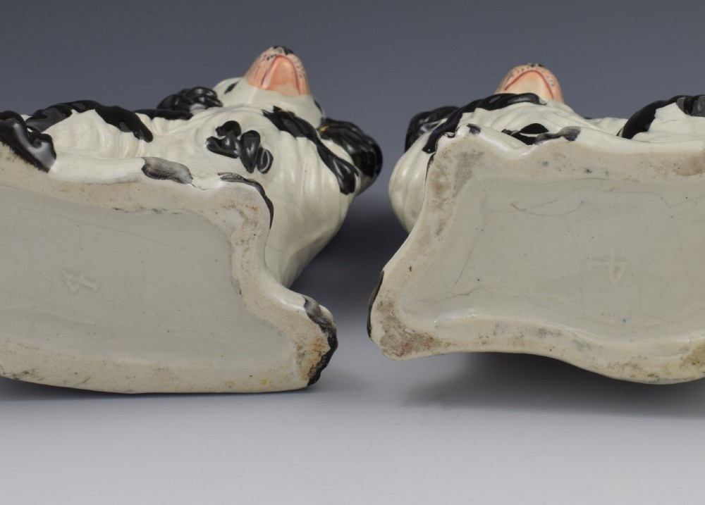 Pair Victorian Staffordshire Spaniels Dogs No. 4 Black & White c.1860 View VI