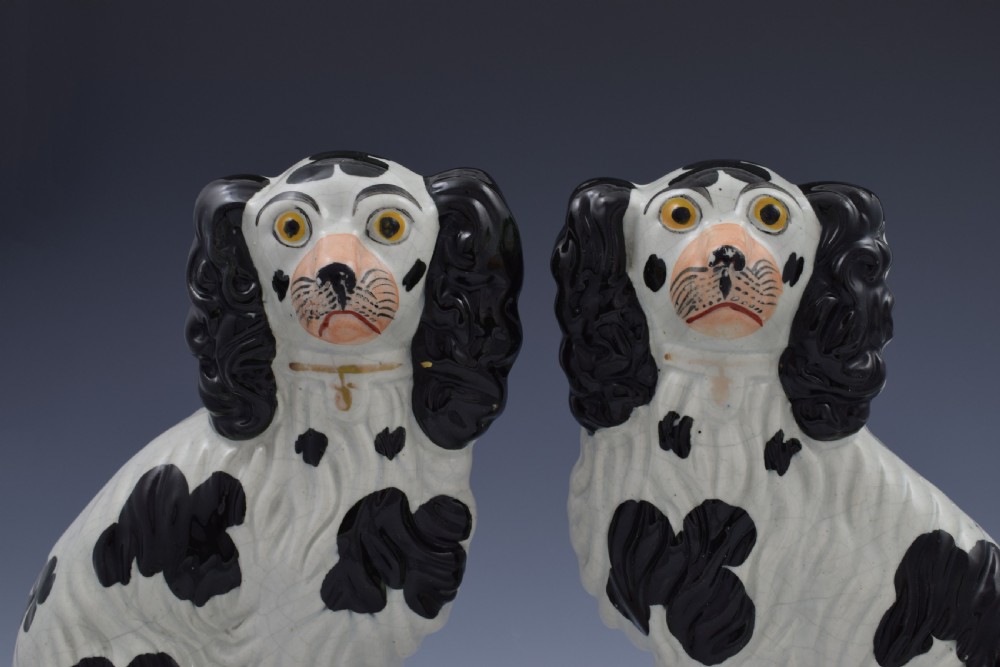 Pair Victorian Staffordshire Spaniels Dogs No. 4 Black & White c.1860 View VII