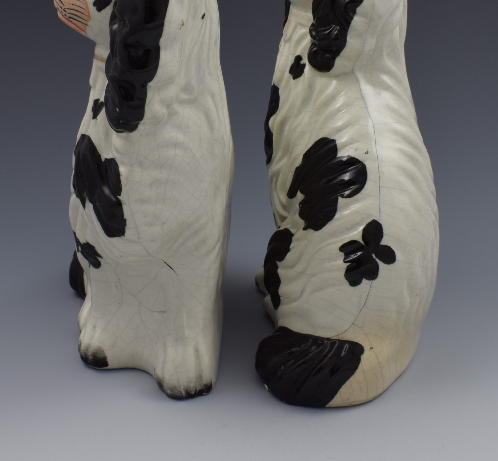 Pair Victorian Staffordshire Spaniels Dogs No. 4 Black & White c.1860 View VIII