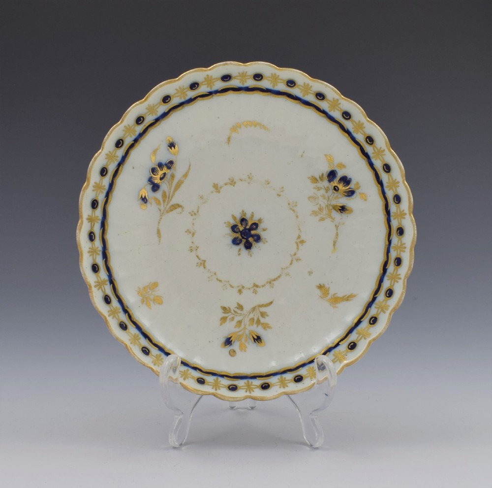 Caughley Porcelain Fluted Tea Bowl & Saucer Dresden Flowers c.1785 View II