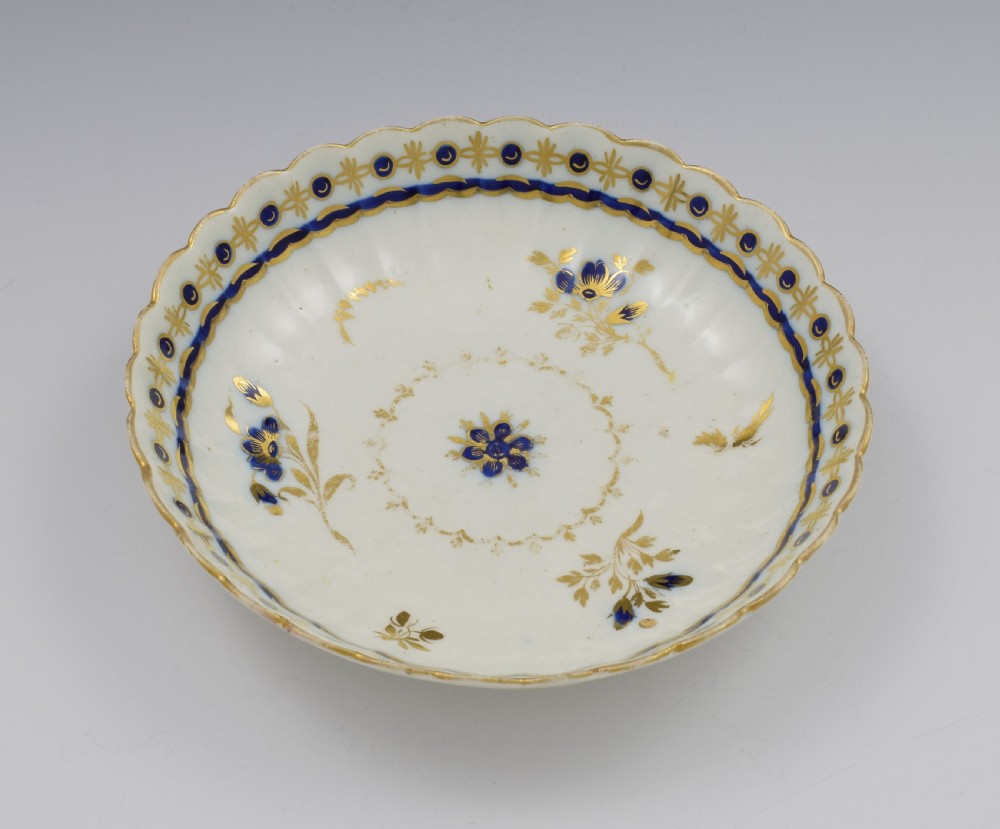 Caughley Porcelain Fluted Tea Bowl & Saucer Dresden Flowers c.1785 View VI