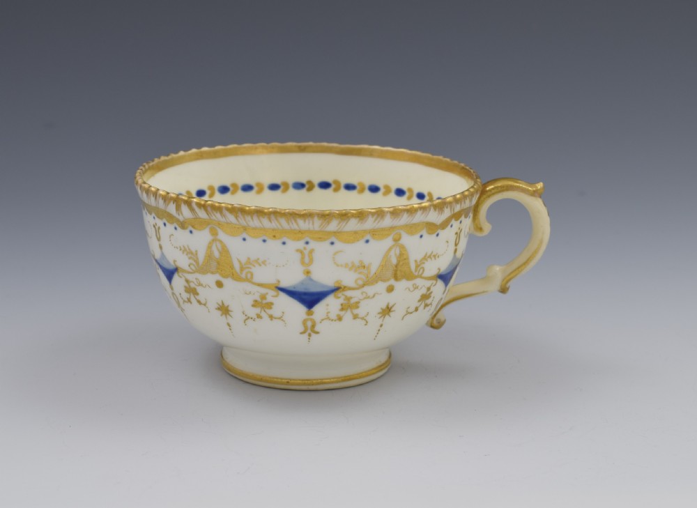 Grainger Porcelain Tea Cup & Saucer Gadrooned Rim c.1825 View III