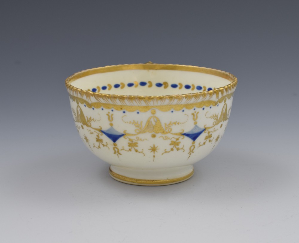 Grainger Porcelain Tea Cup & Saucer Gadrooned Rim c.1825 View IV