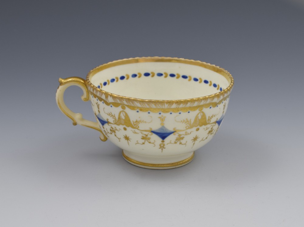 Grainger Porcelain Tea Cup & Saucer Gadrooned Rim c.1825 View V