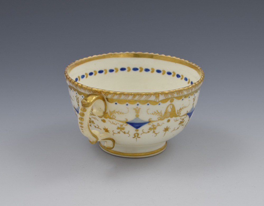 Grainger Porcelain Tea Cup & Saucer Gadrooned Rim c.1825 View VI