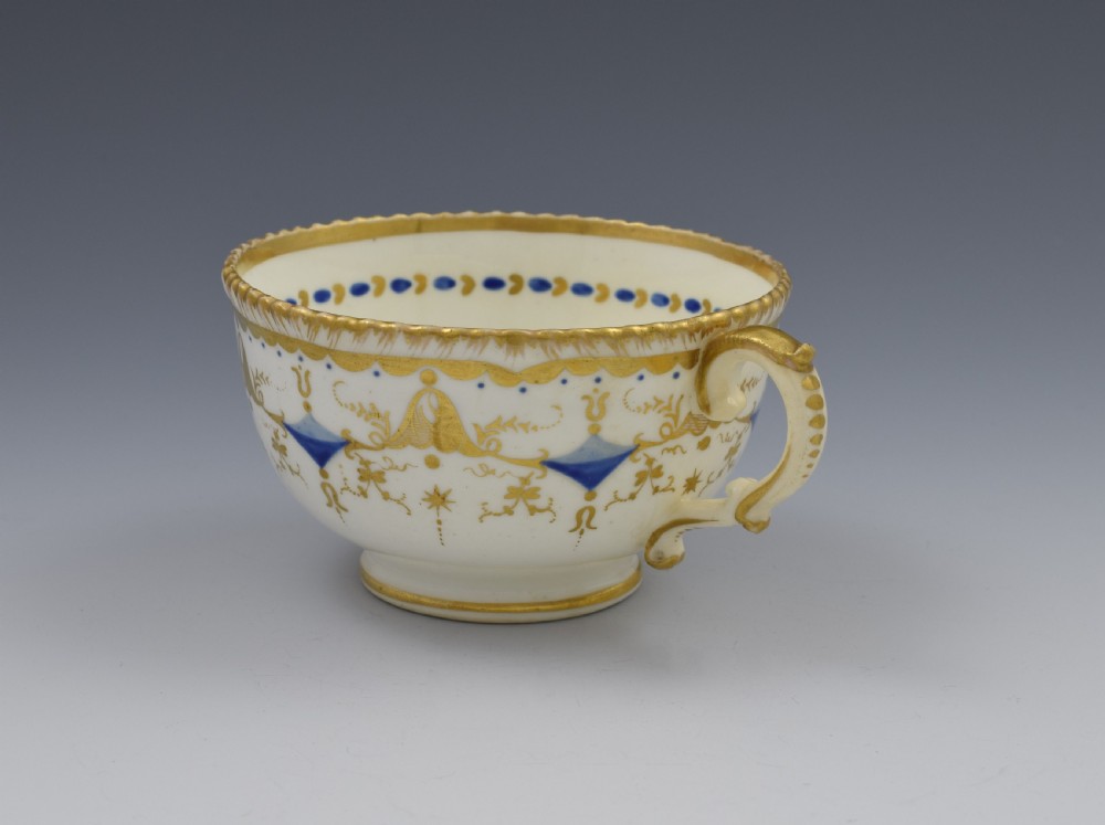 Grainger Porcelain Tea Cup & Saucer Gadrooned Rim c.1825 View VIII