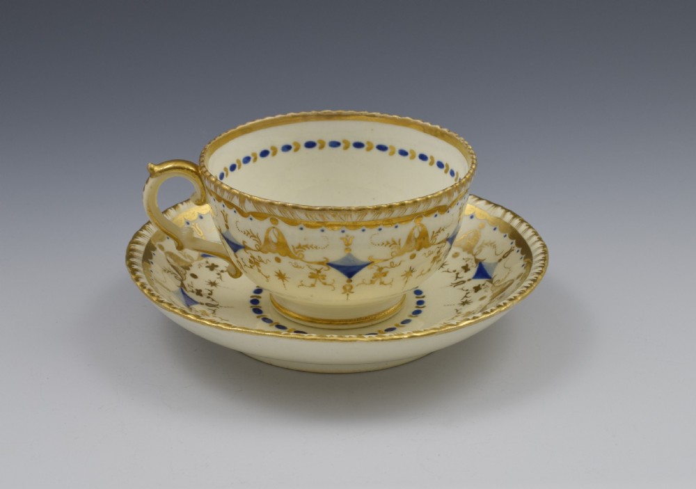 Grainger Porcelain Tea Cup & Saucer Gadrooned Rim c.1825 View X