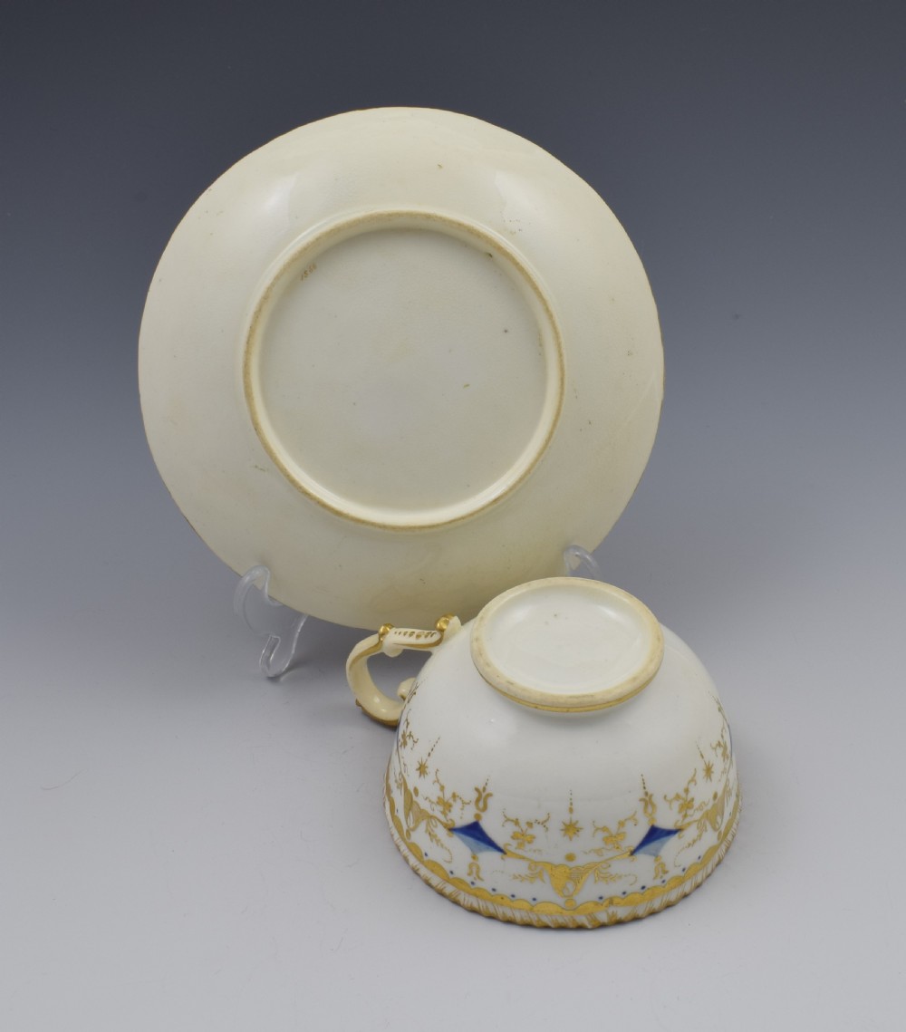 Grainger Porcelain Tea Cup & Saucer Gadrooned Rim c.1825 View XI