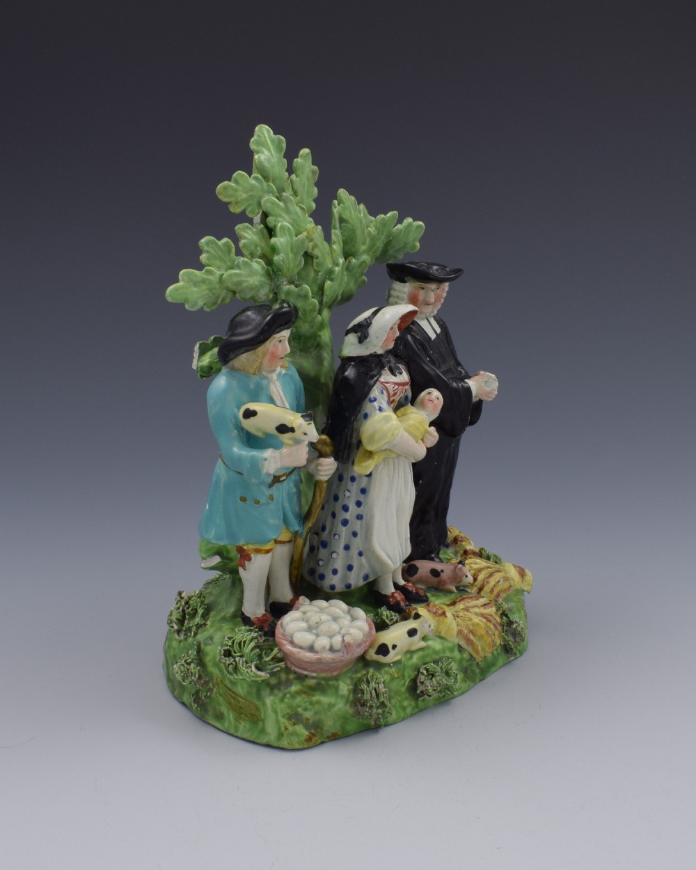 Early Staffordshire Pearlware Tithe Tythe Pig Figure Group c.1820 View II