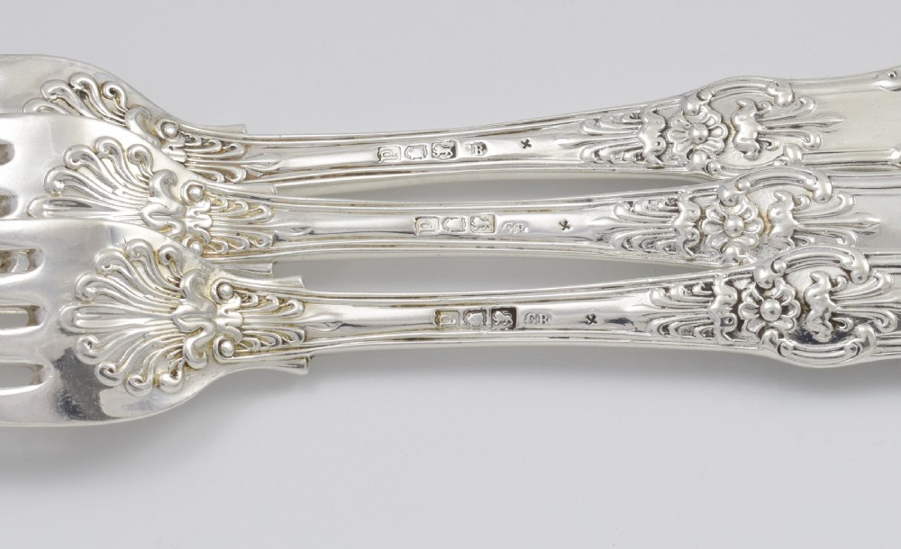 Fine Set 6 Silver Victorian Queen's Honeysuckle Pattern Dinner Forks View VIII