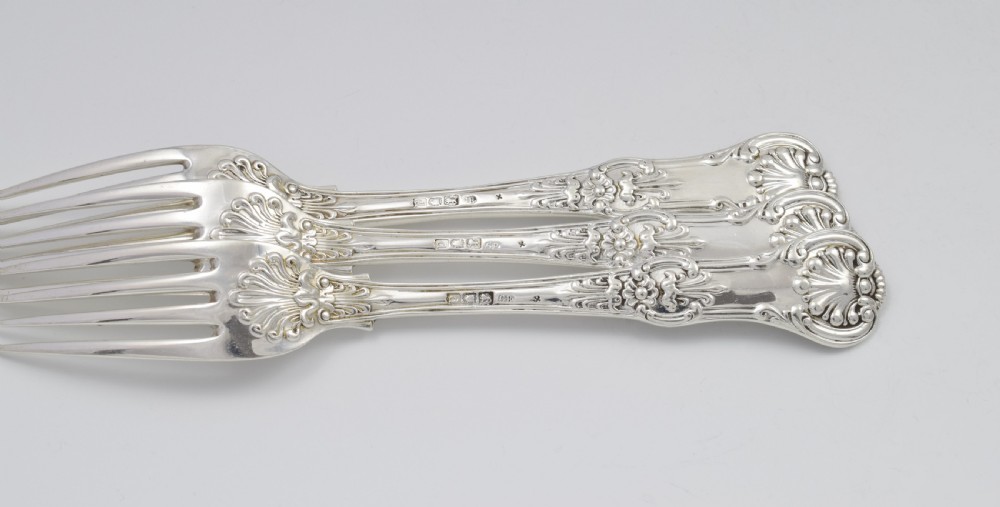 Fine Set 6 Silver Victorian Queen's Honeysuckle Pattern Dinner Forks View IX