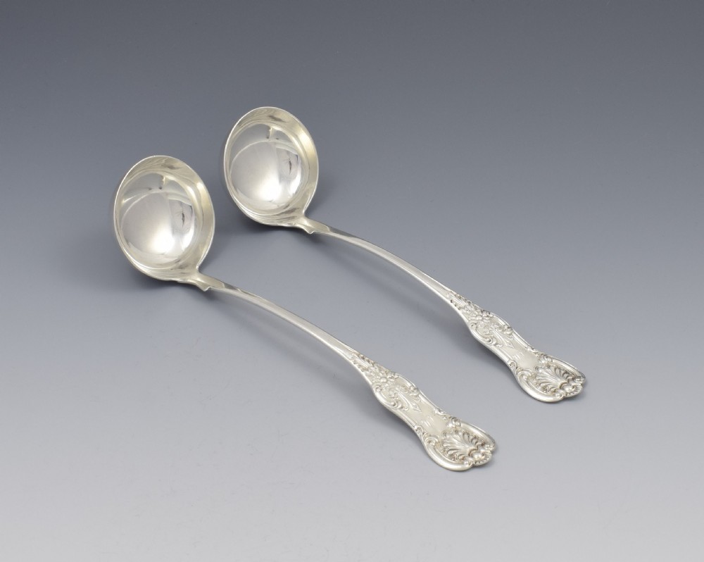 Pair Early Victorian Scottish Silver Queen's Pattern Toddy Ladles Glasgow 1841