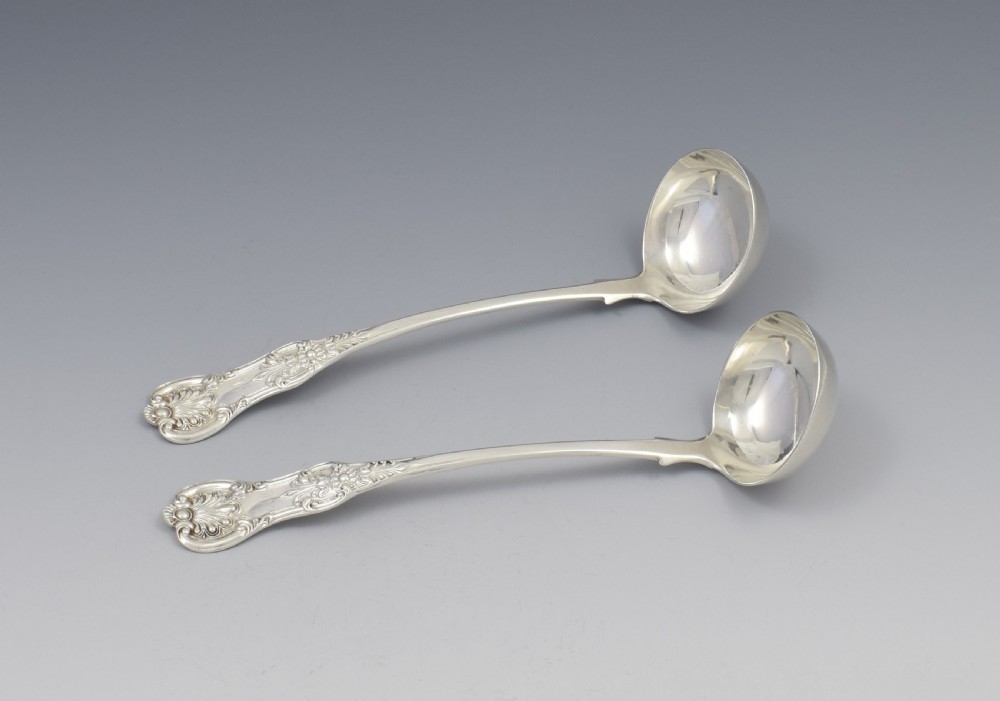 Pair Early Victorian Scottish Silver Queen's Pattern Toddy Ladles Glasgow 1841 View III
