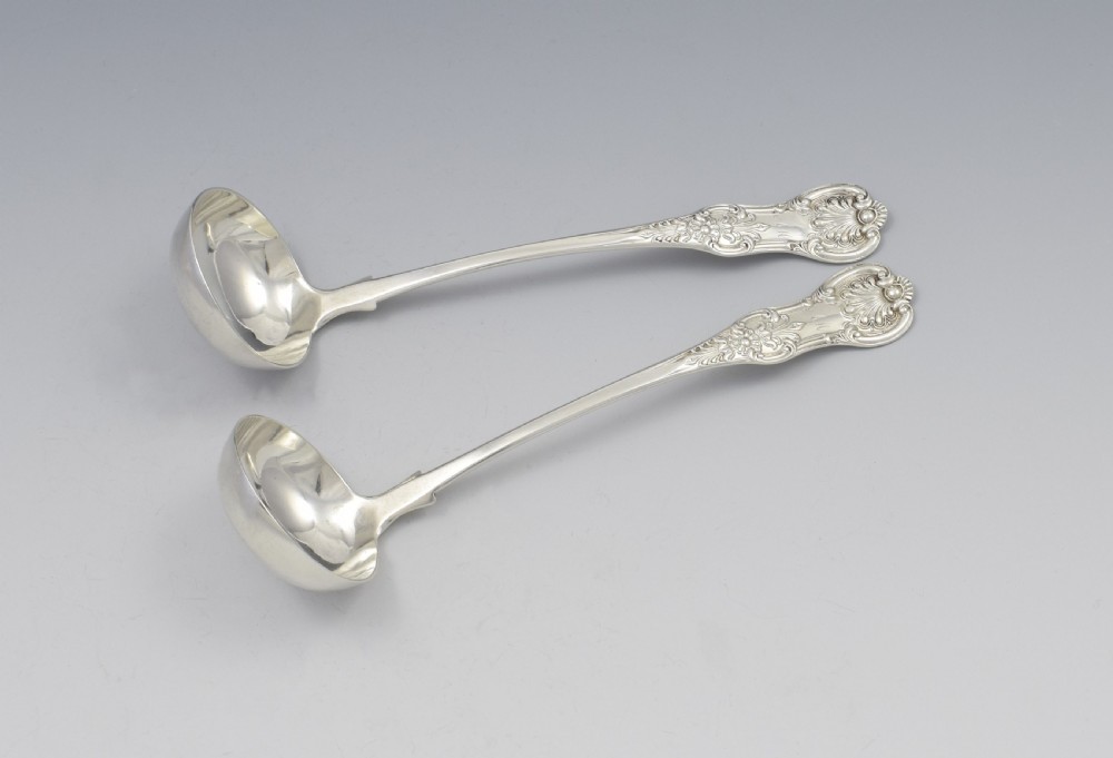 Pair Early Victorian Scottish Silver Queen's Pattern Toddy Ladles Glasgow 1841 View V